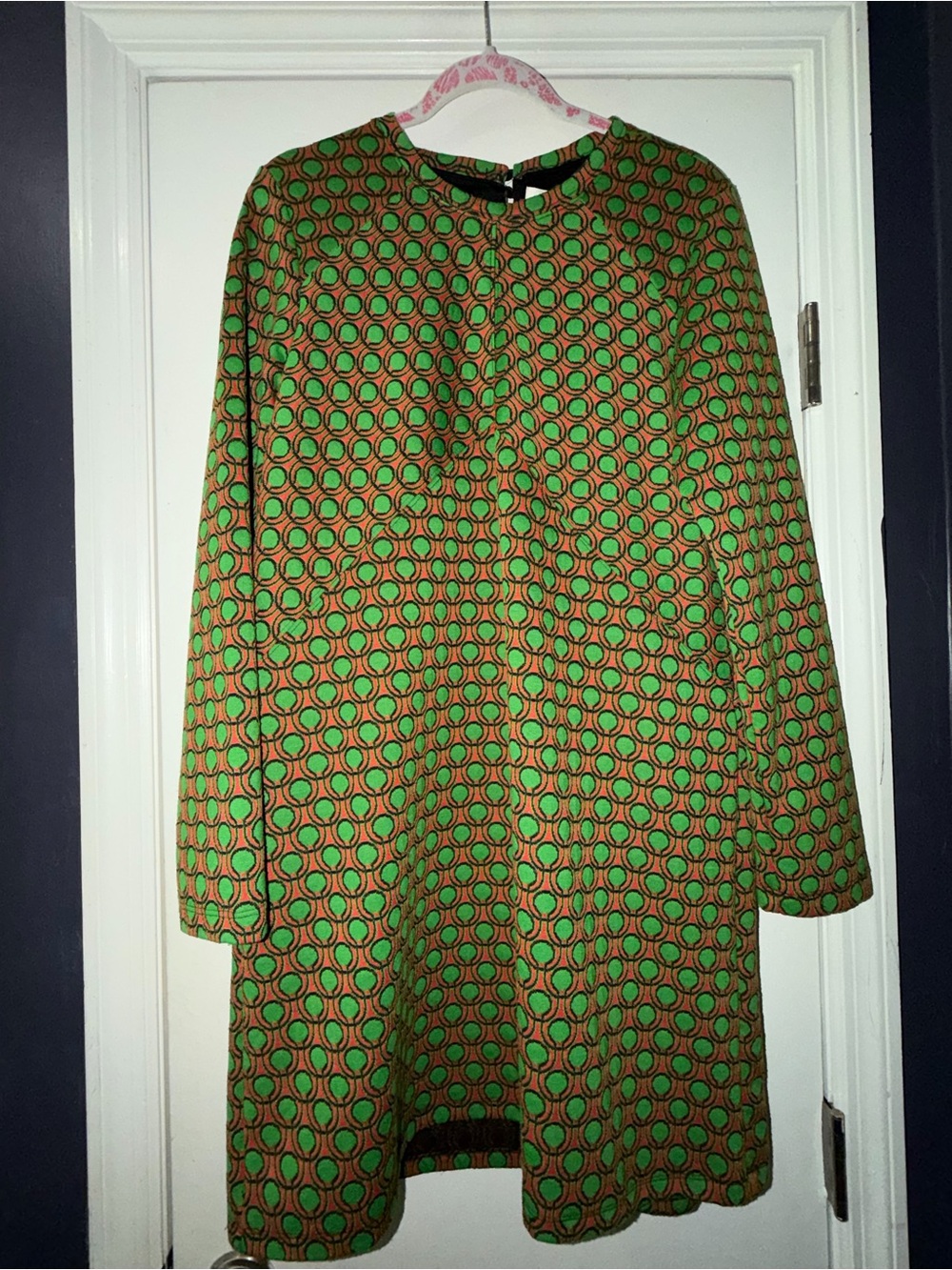 Anthropologie Green & Brown Retro Geometric Midi Dress